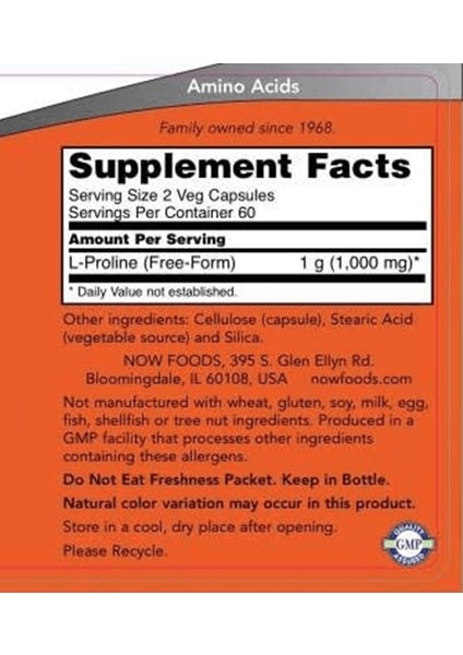 L-Proline 500 Mg 120 Veg Capsul Usa fiyatları