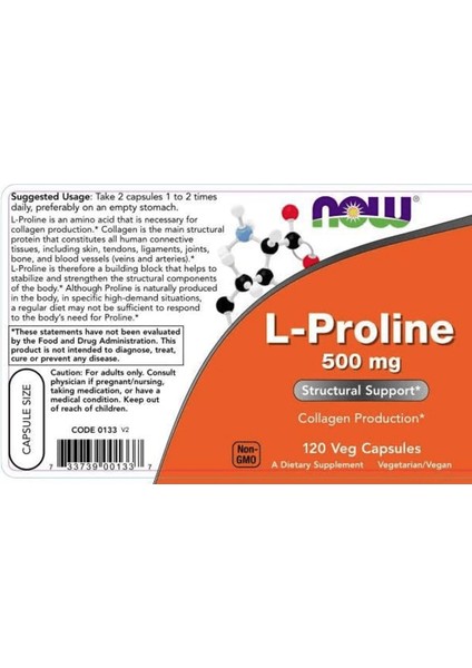 L-Proline 500 Mg 120 Veg Capsul Usa modelleri