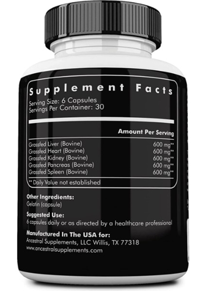 Grass Fed Beef Organs (Desiccated) Liver Heart Kidney Pancreas Spleen 180 Capsul Usa Menşei fiyatları