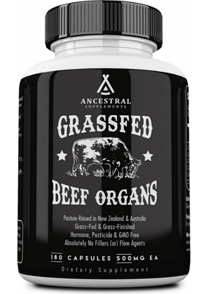 Grass Fed Beef Organs (Desiccated) Liver Heart Kidney Pancreas Spleen 180 Capsul Usa Menşei