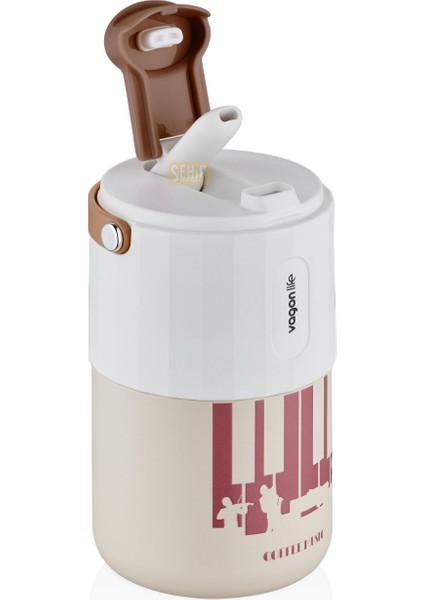 400ML Desenli Pipetli/pipetsiz Çift Içim Kulplu Kahve Bardağı/mug Paslanmaz Çelik Termos