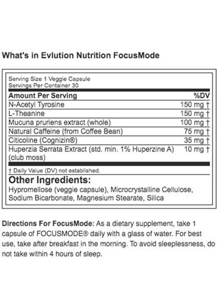 Evlutıon Nutrıtıon Focusmode 30 Capsules Usa Version modelleri