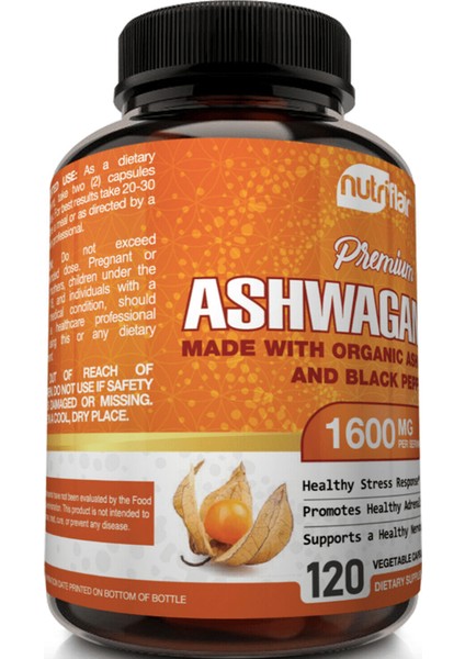 Premium Ashwagandha Ve Karabiber 1600mg 120 Capsules With Black Pepper Root