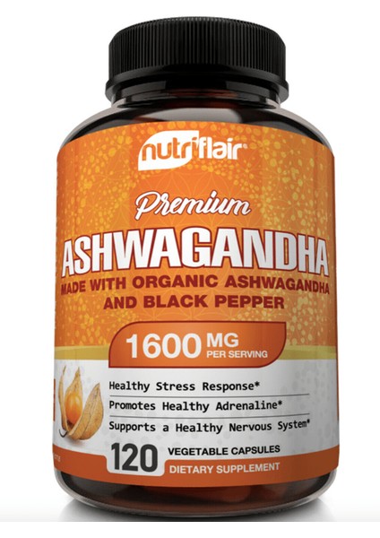 Premium Ashwagandha Ve Karabiber 1600mg 120 Capsules With Black Pepper Root