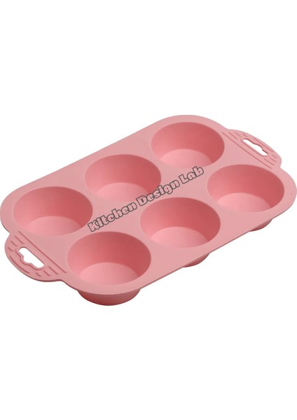 Tek Parça Pembe 6'lı Silikon Mini Kek Kalıbı - Muffin Kalıbı 6lı Kalıp Göbekli Kek Kalıbı 24X16CM