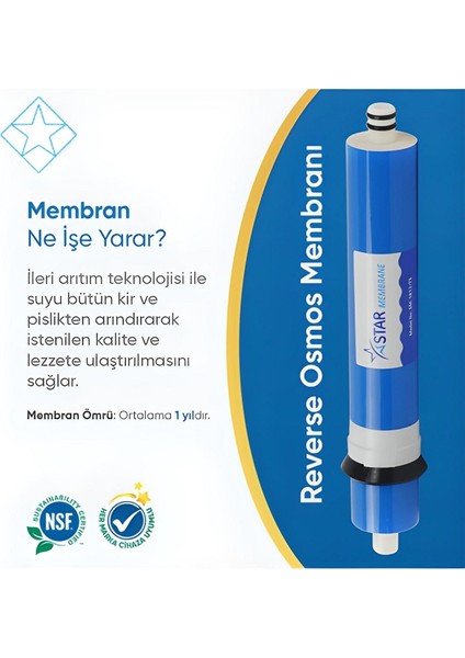 Tezgah Altı Su Arıtma Cihazı Kabı Kılıfı Quıck Çubuklu Geçme Kap ve Star Membran 75 Gpd indirimleri