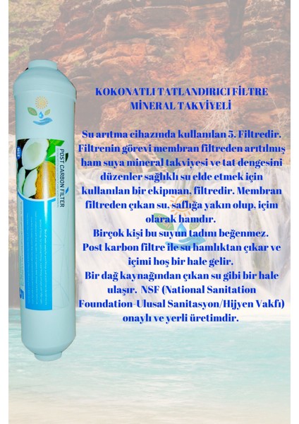 Tüm Su Arıtma Cihazları İçin Premium Post Karbon Tatlandırıcı Filtre Coconut İçerikli 1100 Lodıne fiyatları