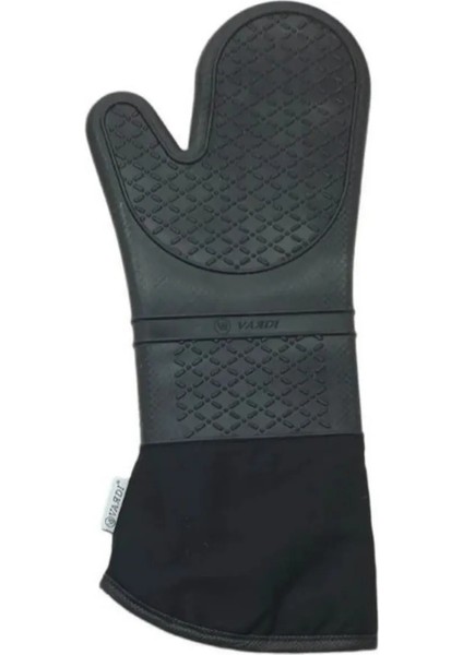 Gri Silikon Yanmaz Yapışmaz Isı Yalıtımlı Mutfak Fırın Eldiveni, Döküm Tencere Sahan Tutacağı, 37 cm
