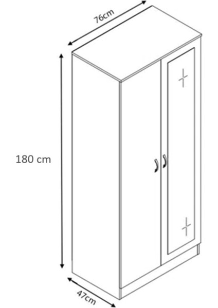 Aden Home 2 Kapaklı Aynalı Gardırop, %100 Mdf Beyaz Gardırop, Elbise Dolabı, Kapaklı Çekmeceli Beyaz Gardırop