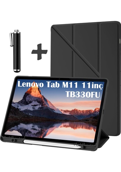 Lenovo Tab M11 TB330FU 11 Inç Kılıf Akıllı Kalem Bölmeli Standlı Yumuşak Silikon + Kalem ADA0210TR