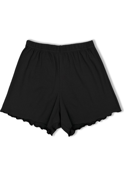 Pamuklu Fitilli Kısa Kollu Tişört ve Şort Kadın Pijama Takımı