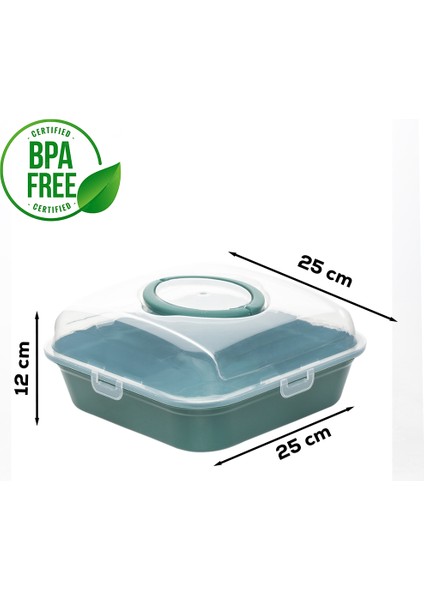 Soft Yeşil Pasta Kek Börek Saklama Kabı - Plastik Pasta Börek Taşıma Çantası - Kilitli Kek Fanusu