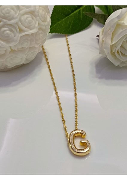 G Harfli Bubble Kolye Gold Renk Kararmaz Paslanmaz