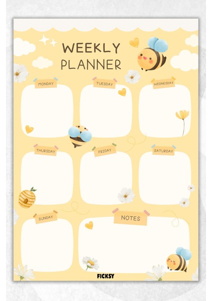 Haftalık Planlayıcı A4 Ebat Sevimli Arı 30 Yaprak Weekly Planner