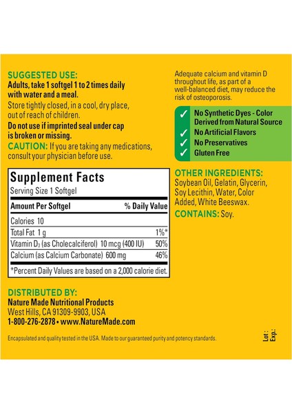 Calcium 600 Mg With Vitamin D3 100 Softgels