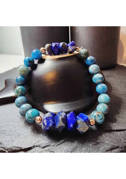 Lapis Lazuli ve Mavi Apatit Orjinal Doğal Taş Kadın ve Erkek Bileklik / Hafıza, İfade Becerisi, Kemik ve Diş Sağlığı Bilekliği