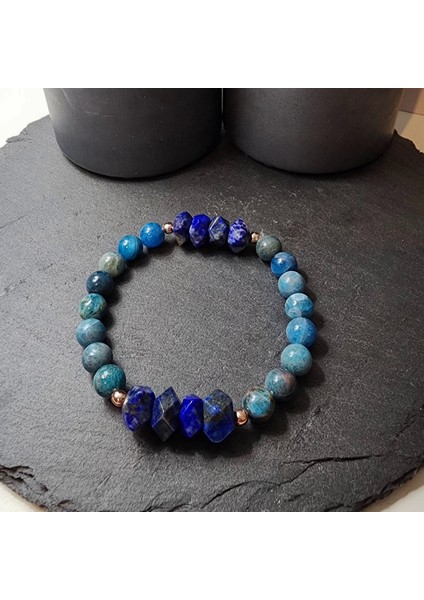 Lapis Lazuli ve Mavi Apatit Orjinal Doğal Taş Kadın ve Erkek Bileklik / Hafıza, İfade Becerisi, Kemik ve Diş Sağlığı Bilekliği modelleri