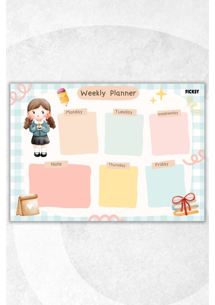 Haftalık Planlayıcı A4 Ebat Sevimli Küçük Kız 30 Yaprak Weekly Planner