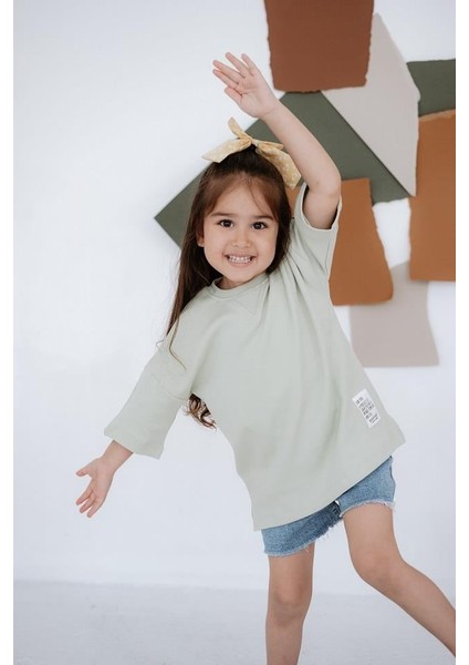 Babybek Collection Babybek  Oversize  Çocuk Su Yeşili T-Shirt