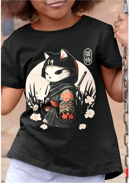 Siyah Samurai Cat Unisex T-Shirt