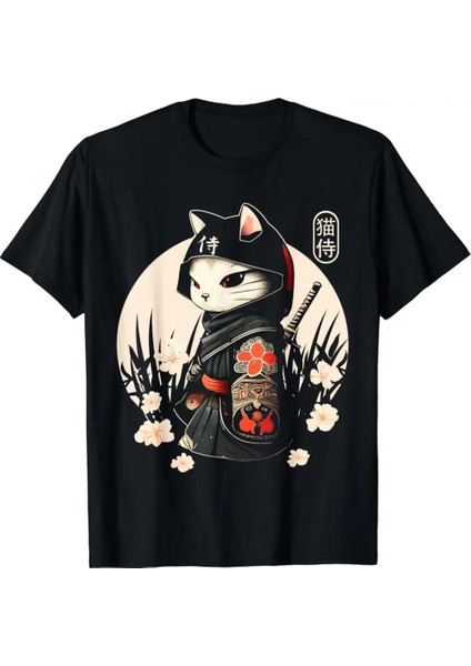 Siyah Samurai Cat Unisex T-Shirt