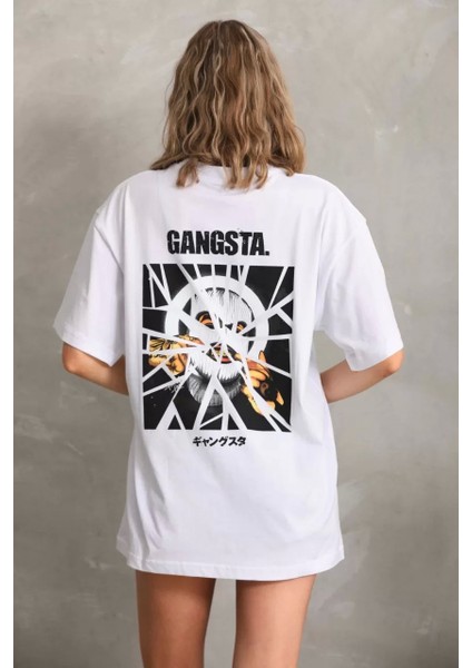 Smg Butik Unisex Baskılı Oversize T-Shirt - Beyaz