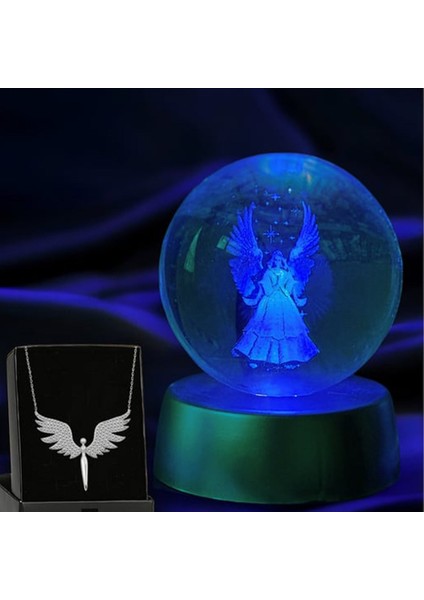 Dekoratif Melek 3D Cam Küre ve Melek Kolye Hediyeli
