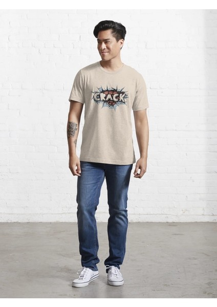 Crack Baskılı Bisiklet Yaka T-Shirt