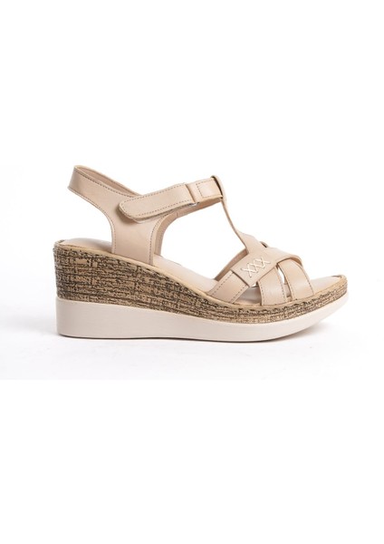 Deri Bej Anatomik Taban Comfort Kadın Sandalet TMD2060
