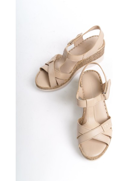 Deri Bej Anatomik Taban Comfort Kadın Sandalet TMD2060