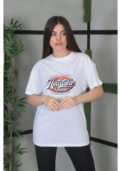 Smg Butik Unisex Baskılı Oversize T-Shirt - Beyaz