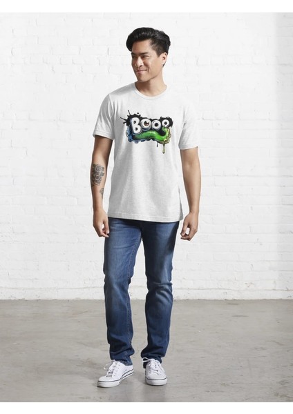 Booo Baskılı Bisiklet Yaka T-Shirt