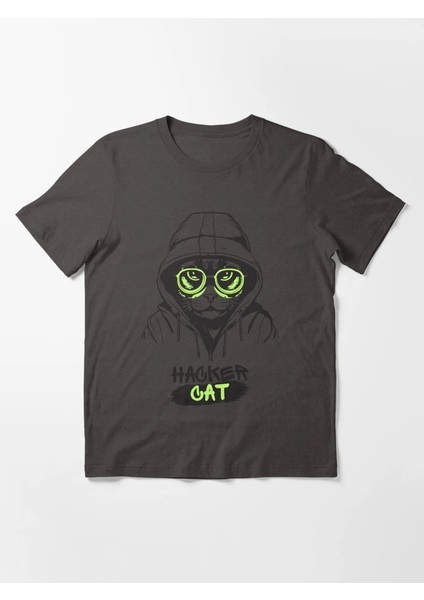 Hacker Cat Baskılı Bisiklet Yaka T-Shirt fiyatları
