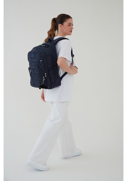 Collina Unisex Imperteks Kumaş Su Geçirmez Büyük Boy Çok Gözlü Lacivert Seyahat Sırt Çantası Okul Çantası RC-S001F
