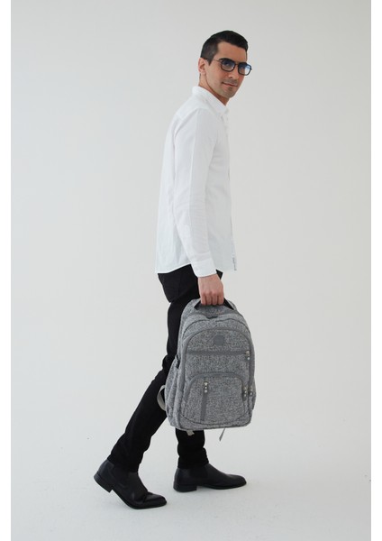 Collina Unisex Imperteks Kumaş Su Geçirmez Büyük Boy Çok Gözlü Gri Seyahat Sırt Çantası Okul Çantası RC-S001F