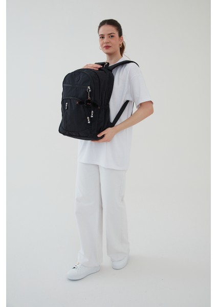 Collina Unisex Krinkıl Kumaş Su Geçirmez Büyük Boy Çok Gözlü Seyahat Sırt Çantası Okul Çantası RC-S001B