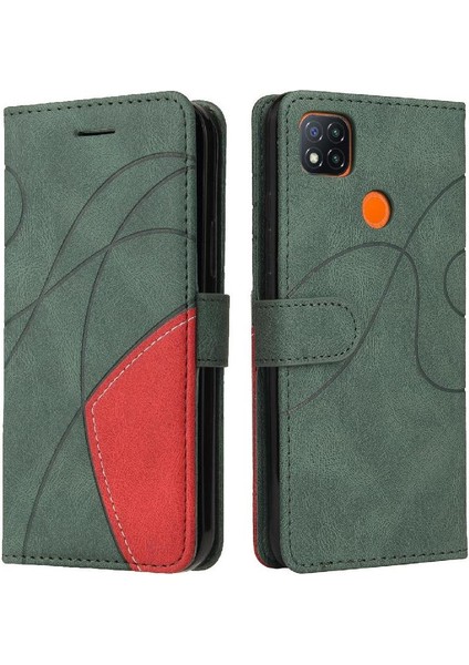 Kart Yuvası Standı Iki Renkli Dikiş Pu Flip ile Xiaomi Redmi 9c Için Kılıf (Yurt Dışından)