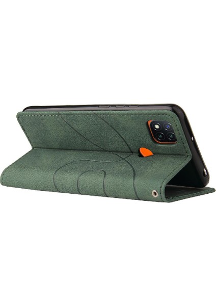 Kart Yuvası Standı Iki Renkli Dikiş Pu Flip ile Xiaomi Redmi 9c Için Kılıf (Yurt Dışından)