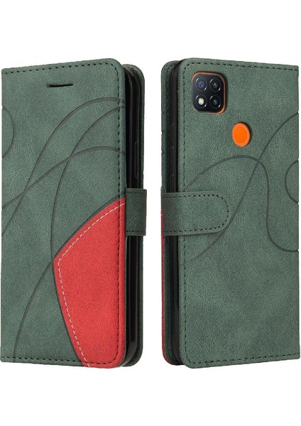 Kart Yuvası Standı Iki Renkli Dikiş Pu Flip ile Xiaomi Redmi 9c Için Kılıf (Yurt Dışından)