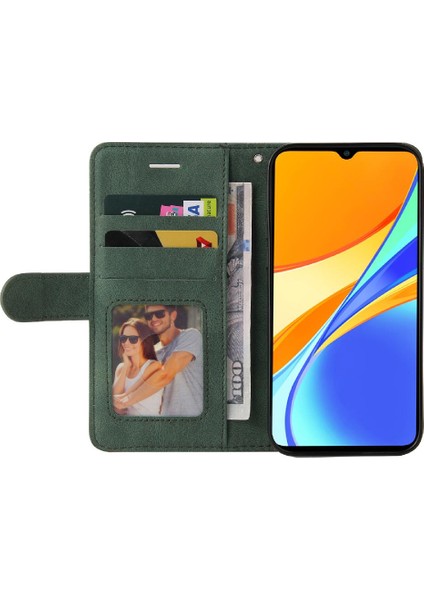 Kart Yuvası Standı Iki Renkli Dikiş Pu Flip ile Xiaomi Redmi 9c Için Kılıf (Yurt Dışından)