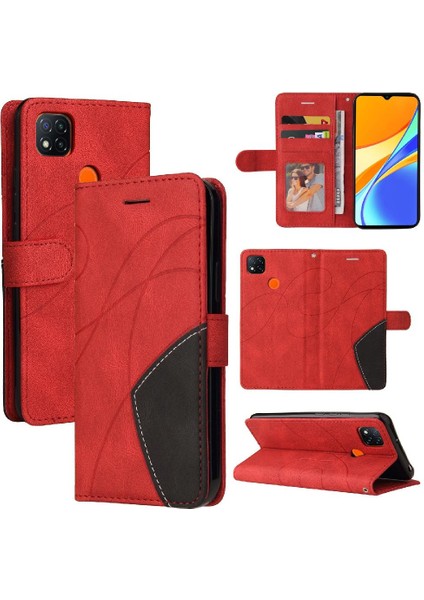 Kart Yuvası Standı Iki Renkli Dikiş Pu Flip ile Xiaomi Redmi 9c Için Kılıf (Yurt Dışından)
