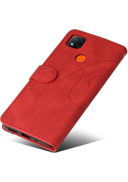Kart Yuvası Standı Iki Renkli Dikiş Pu Flip ile Xiaomi Redmi 9c Için Kılıf (Yurt Dışından)