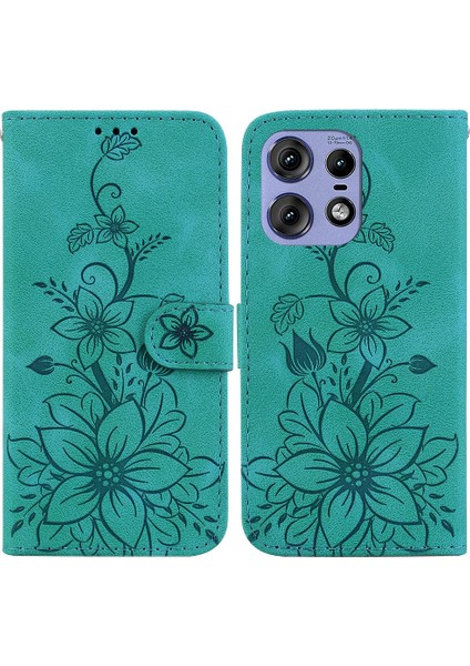 Motorola Moto Kenar 50 Pro Manyetik Kickstand Kabartmalı Zambak Için Flip Case (Yurt Dışından)
