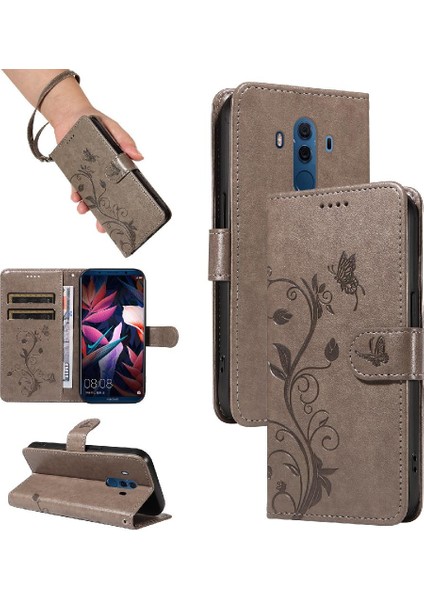 Huawei Mate 10 Pro Için Flip Case Yüksek Kalite Deri Kabartmalı Kelebek (Yurt Dışından)