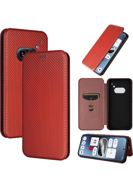 Nothing Telefon 2A Manyetik Karbon Fiber Deri Folio Flip Case (Yurt Dışından)