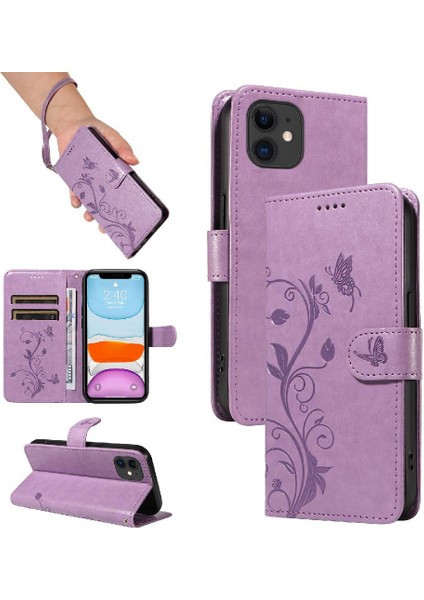 El Kayışı ile IPhone 12 Mini Için Kılıf Kabartmalı Kelebek Cüzdan Telefon (Yurt Dışından)
