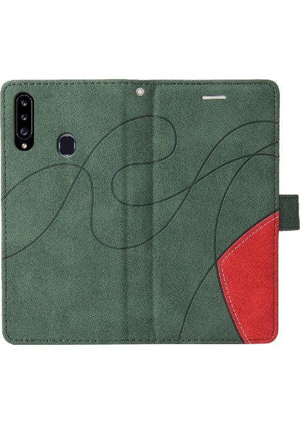 Samsung Galaxy A20S Kickstand Koruyucu Iki Renkli Dikiş Pu (Yurt Dışından)
