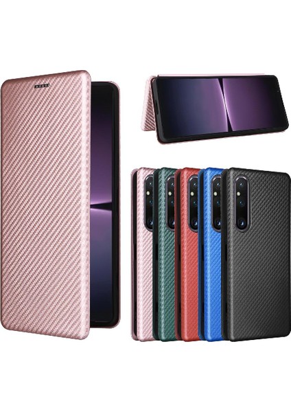 Sony Xperia 1 V 2023 Için Kılıf Deri Folio Flip Case Manyetik Karbon (Yurt Dışından)