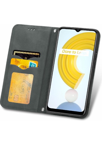 Realme C21 Kordon Deri Çanta Cüzdan Basit Iş Fermuar Için Kılıf (Yurt Dışından)