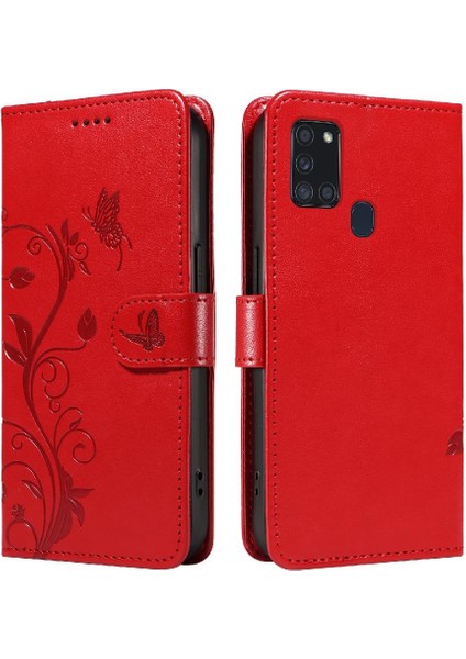 Samsung Galaxy A21S Cüzdan Telefon Kılıfı Için Kılıf ile Kabartmalı Kelebek (Yurt Dışından)